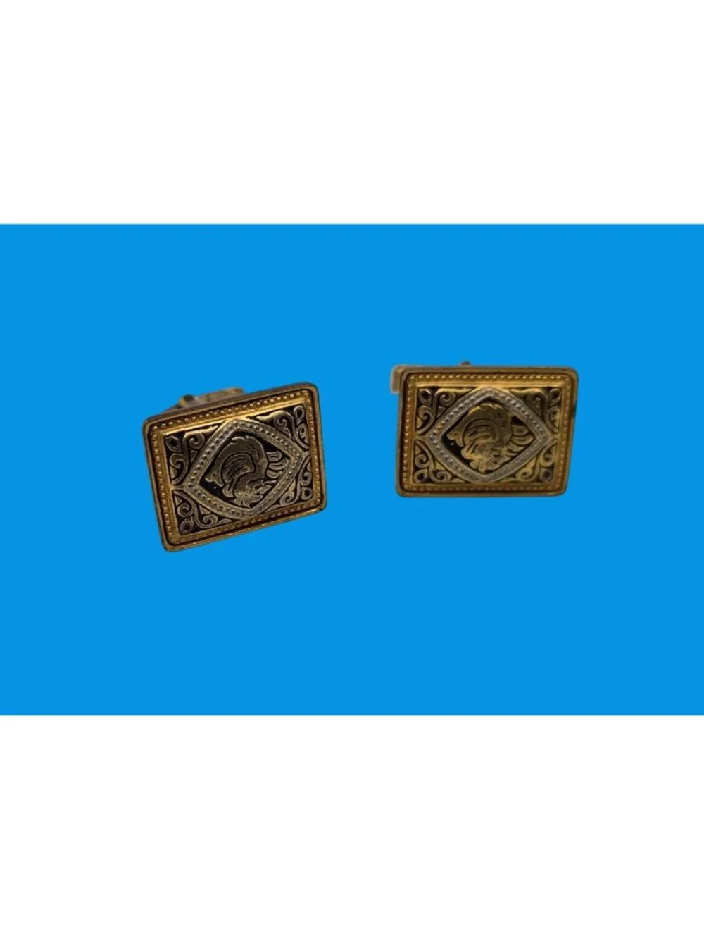 Vintage Gold-Tone Square Cufflinks With Intricate Engraved Design